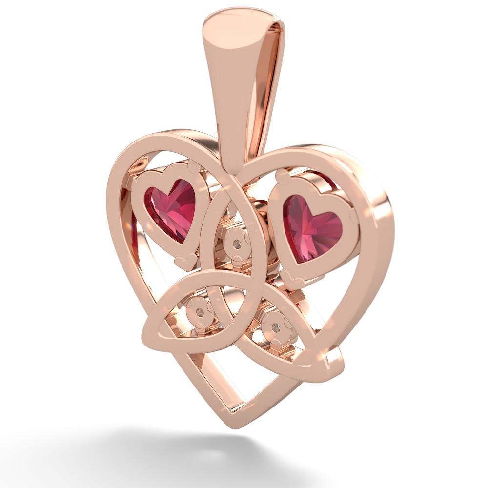 Lab Ruby Celtic Trinity Heart 14K Rose Gold pendant P5331