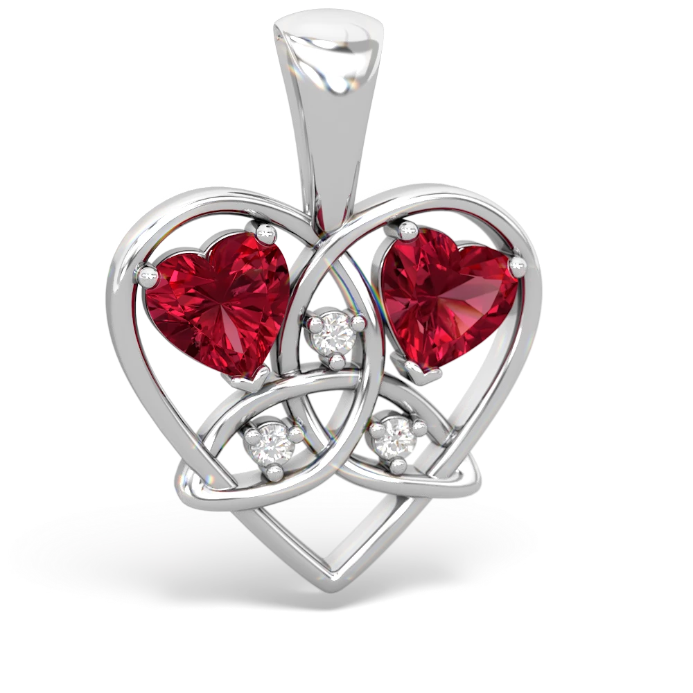 Lab Ruby Celtic Trinity Heart 14K White Gold pendant P5331