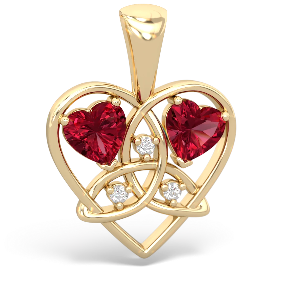 Lab Ruby Celtic Trinity Heart 14K Yellow Gold pendant P5331