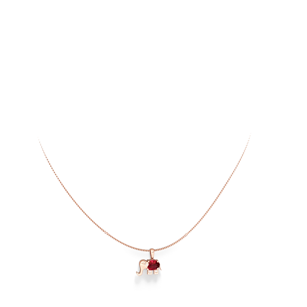 Lab Ruby Elephant 14K Rose Gold pendant P2555