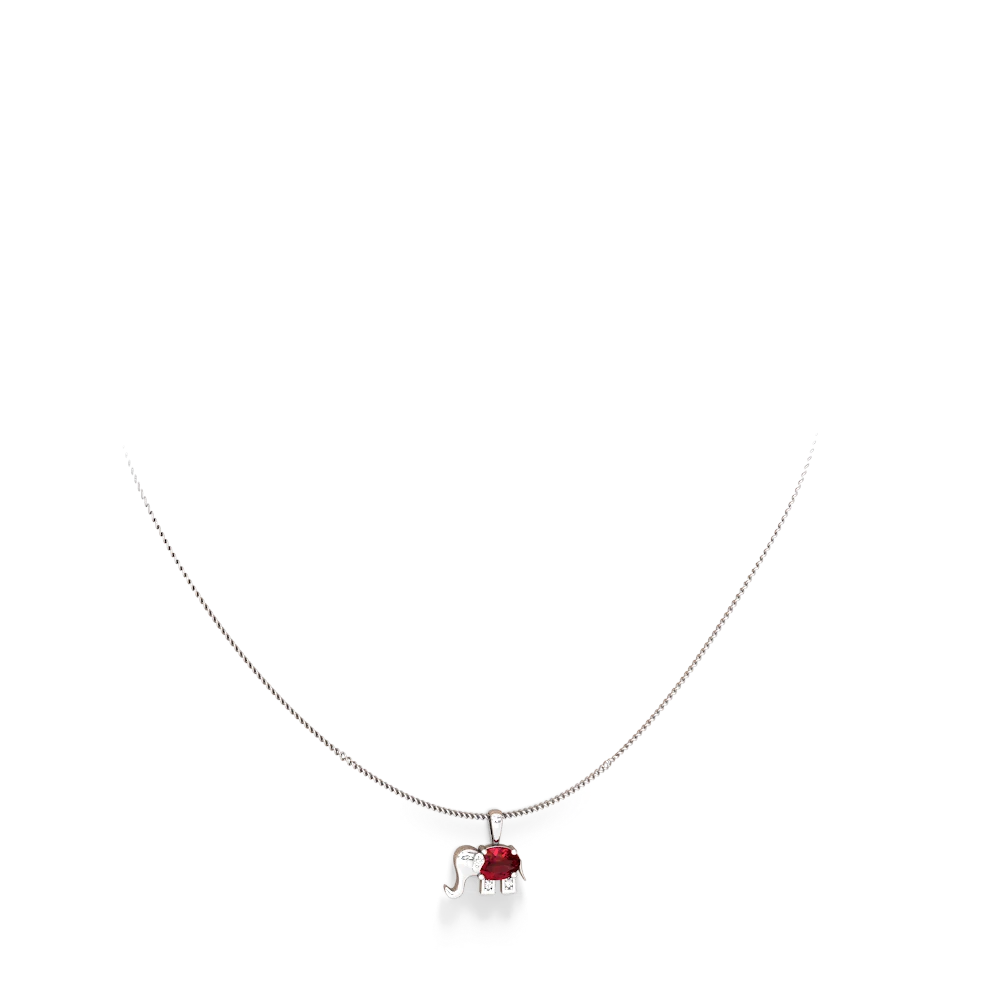 Lab Ruby Elephant 14K White Gold pendant P2555