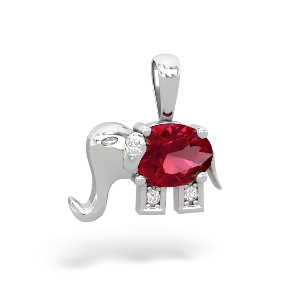 Lab Ruby Elephant 14K White Gold pendant P2555