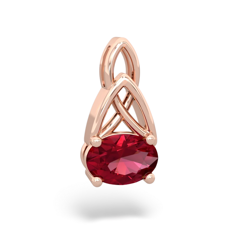 Lab Ruby Celtic Trinity Knot 14K Rose Gold pendant P2389