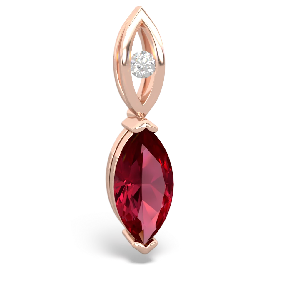 Lab Ruby Marquise Drop 14K Rose Gold pendant P5333