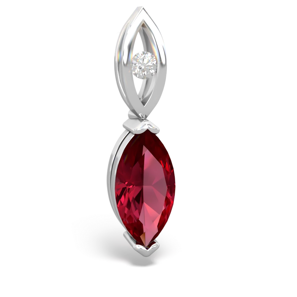 Lab Ruby Marquise Drop 14K White Gold pendant P5333