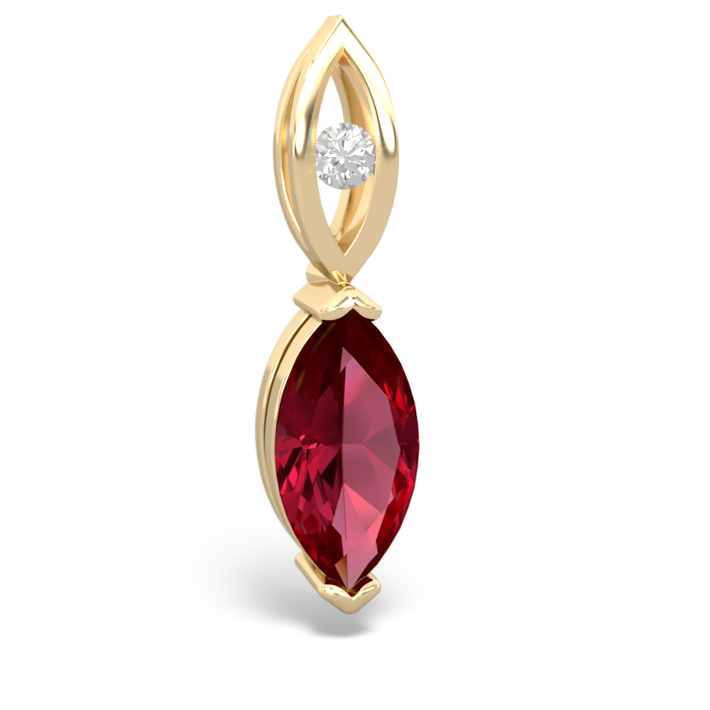 Lab Ruby Marquise Drop 14K Yellow Gold pendant P5333