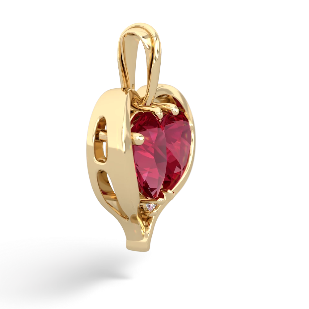 Lab Ruby Two Become One 14K Yellow Gold pendant P5330