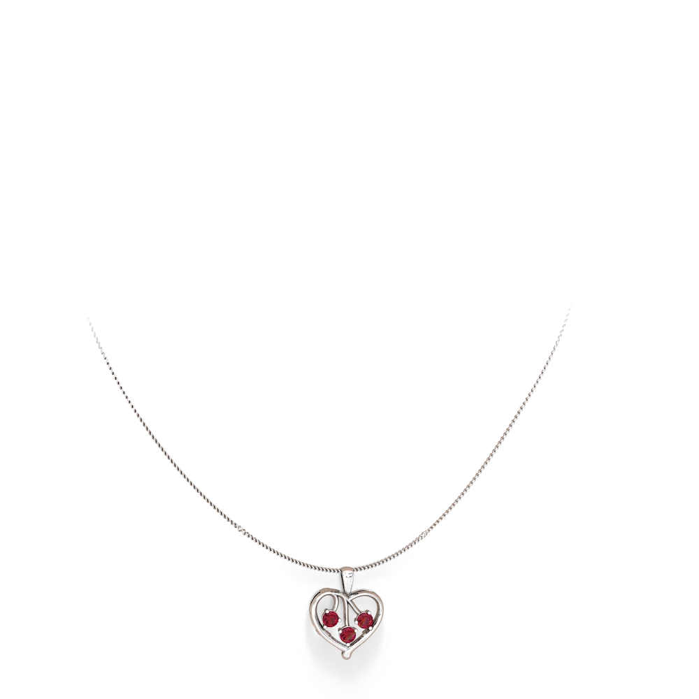 Lab Ruby Glowing Heart 14K White Gold pendant P2233