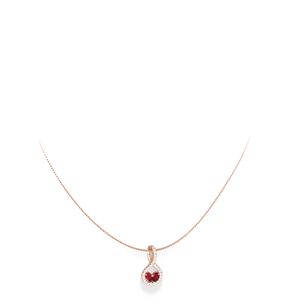 Lab Ruby Pave Twist 'One Heart' 14K Rose Gold pendant P5360