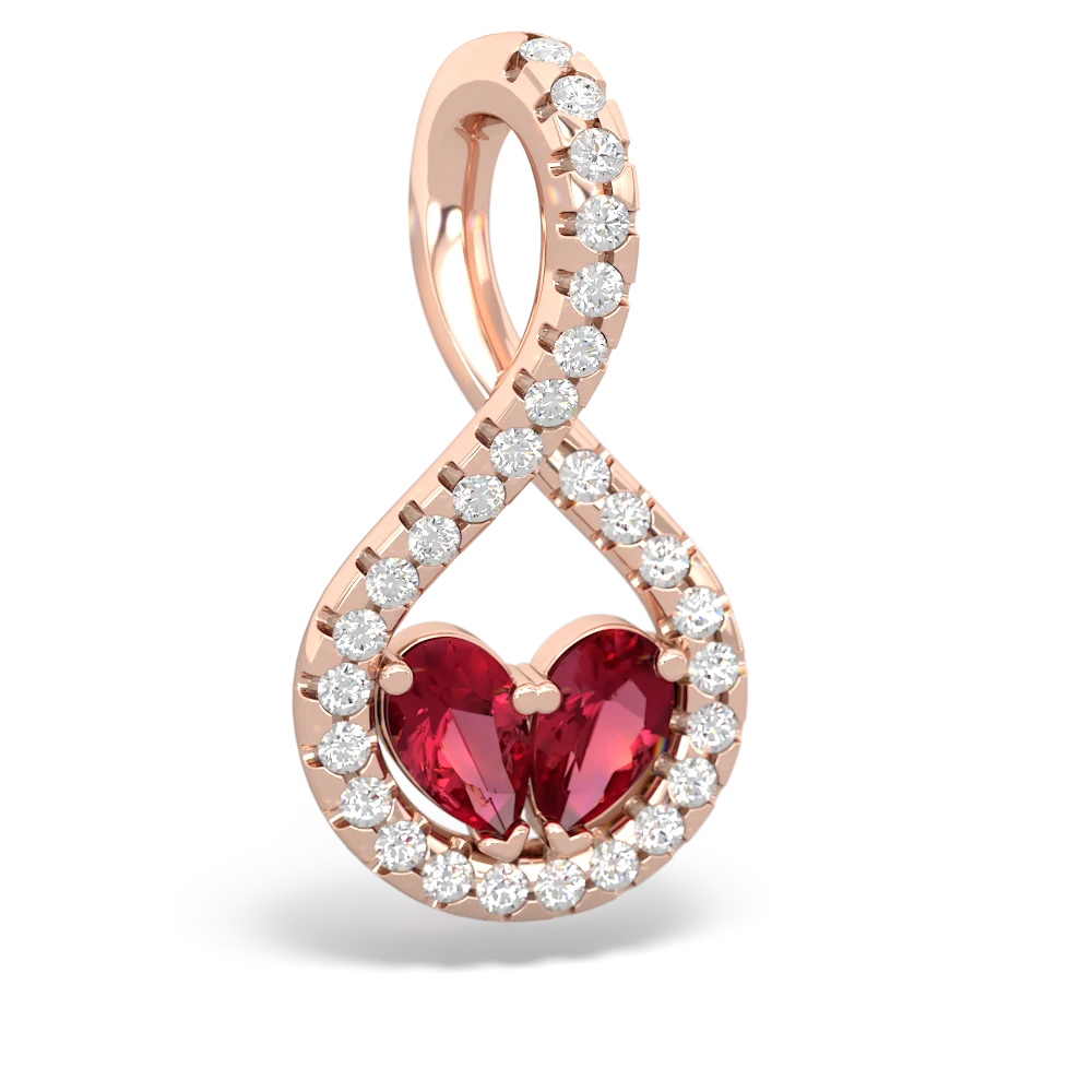 Lab Ruby Pave Twist 'One Heart' 14K Rose Gold pendant P5360