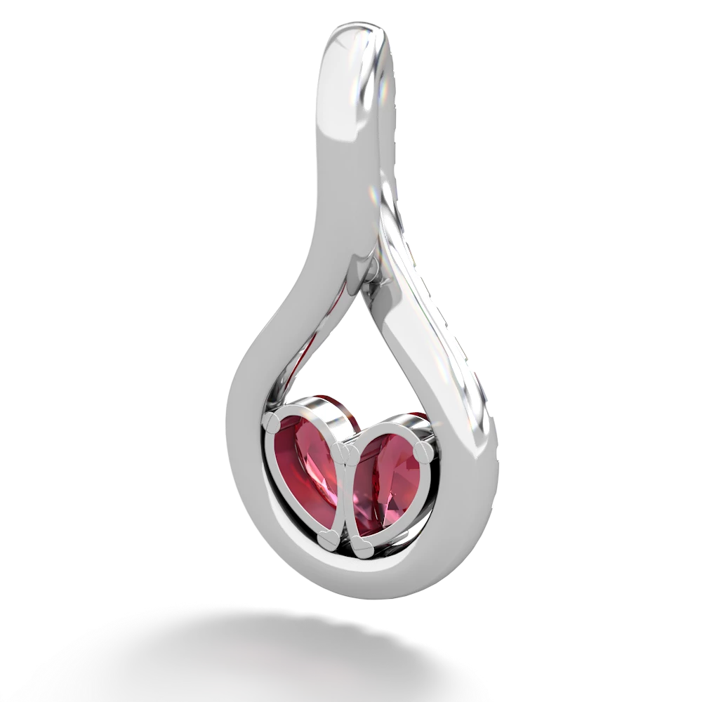 Lab Ruby Pave Twist 'One Heart' 14K White Gold pendant P5360