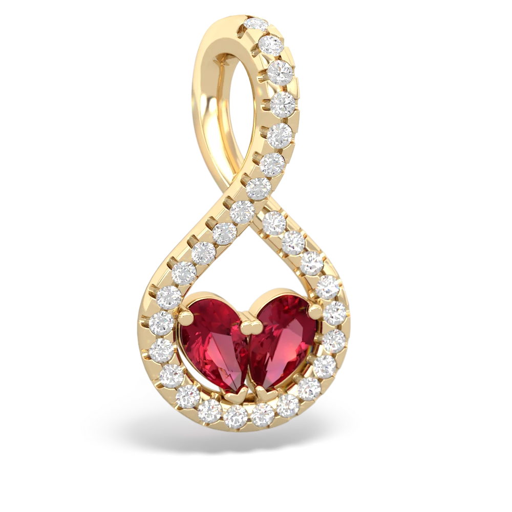Lab Ruby Pave Twist 'One Heart' 14K Yellow Gold pendant P5360