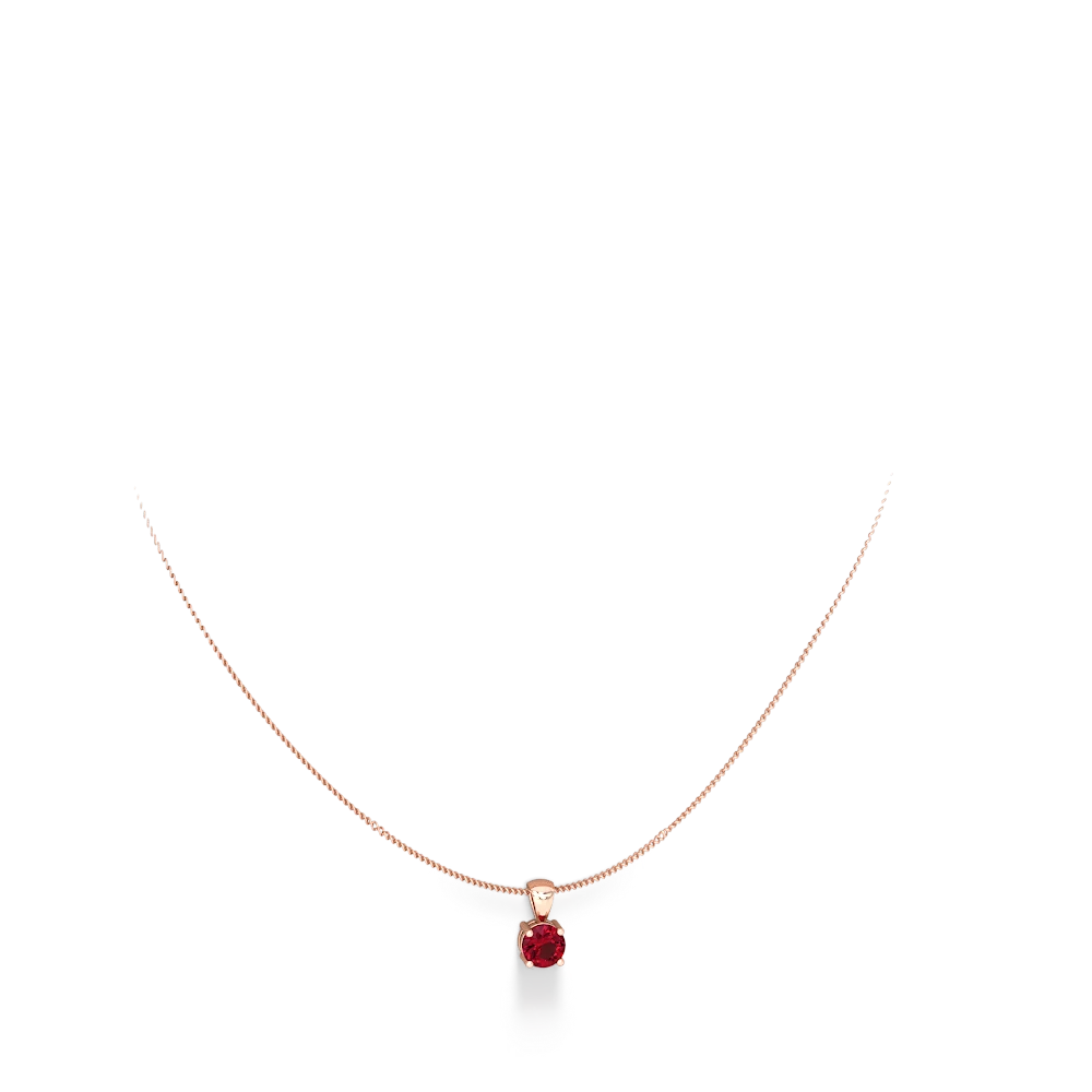 Lab Ruby 6Mm Round Solitaire 14K Rose Gold pendant P1786