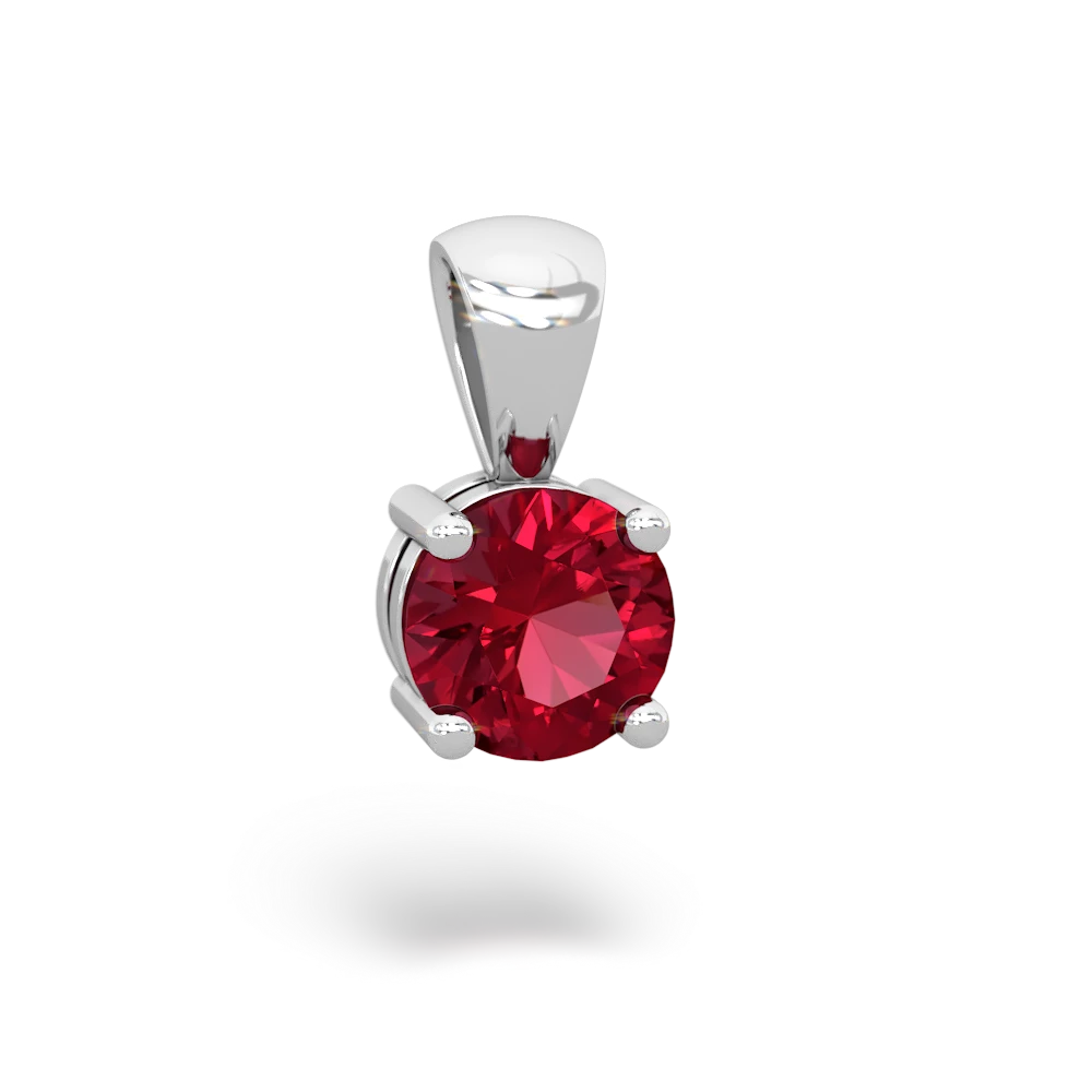 Lab Ruby 6Mm Round Solitaire 14K White Gold pendant P1786