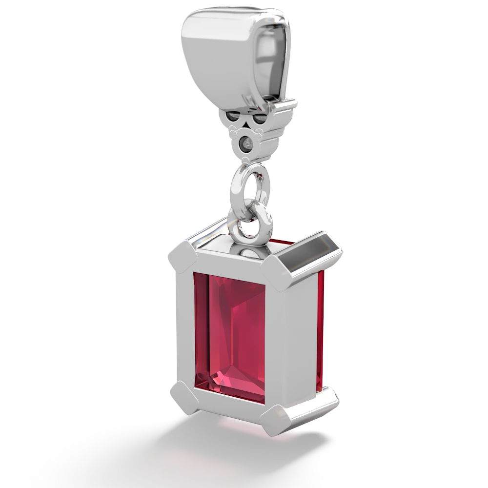 Lab Ruby Art Deco Dangle 14K White Gold pendant P1937