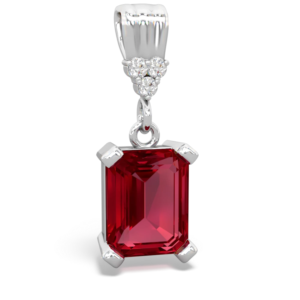 Lab Ruby Art Deco Dangle 14K White Gold pendant P1937