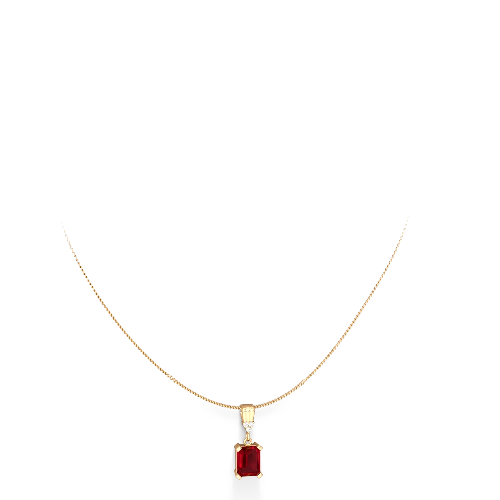 Lab Ruby Art Deco Dangle 14K Yellow Gold pendant P1937