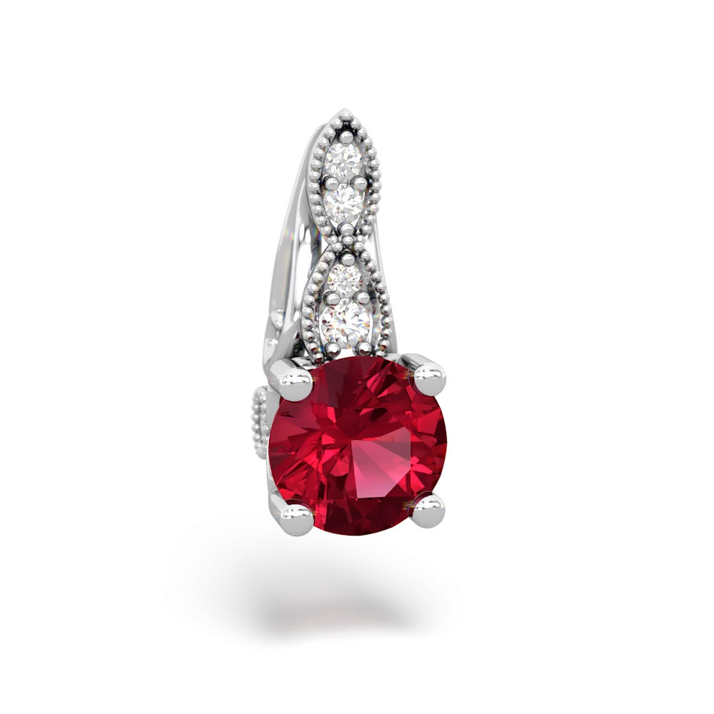 Lab Ruby Antique Elegance 14K White Gold pendant P3100