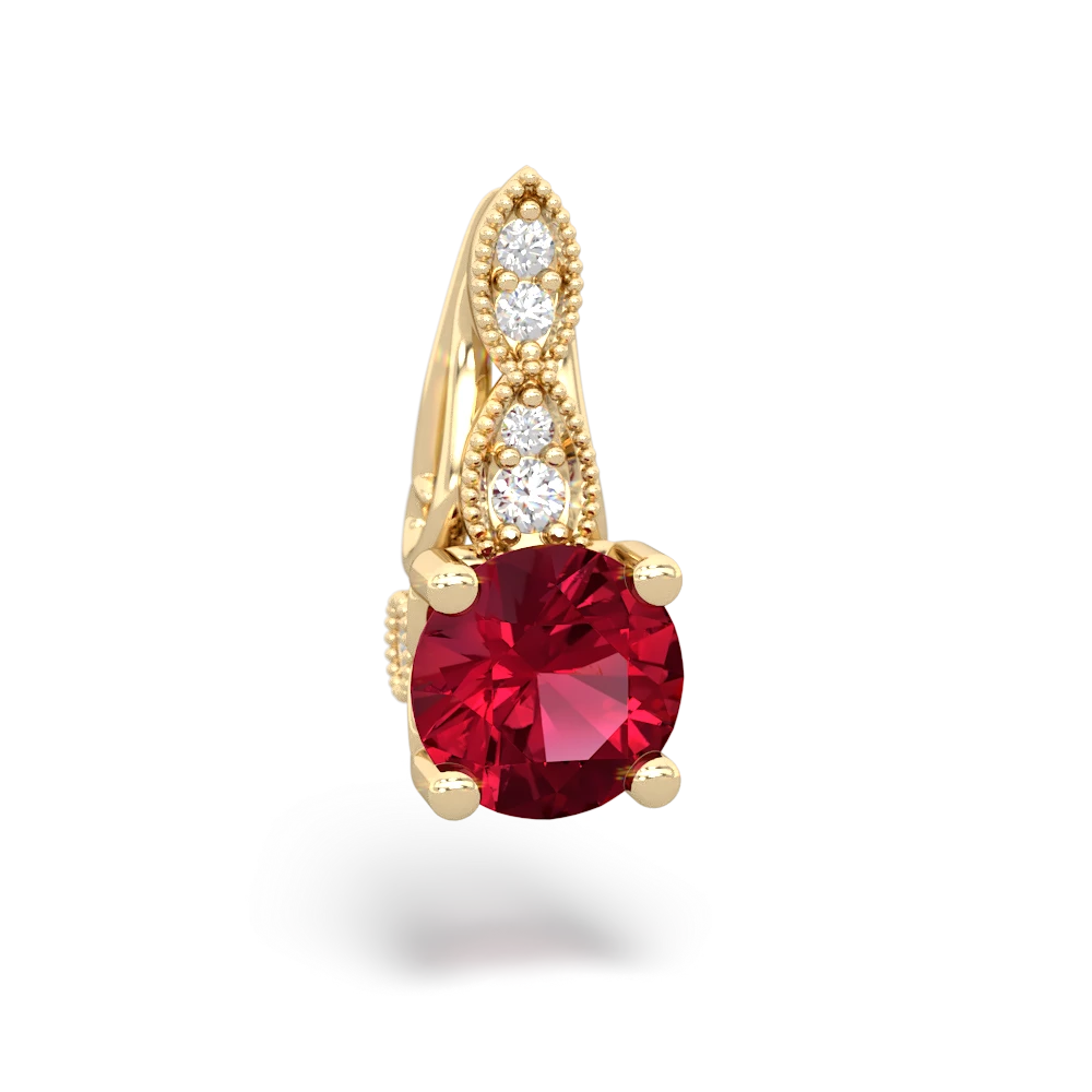 Lab Ruby Antique Elegance 14K Yellow Gold pendant P3100