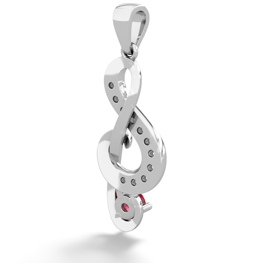 Lab Ruby G-Clef Music 14K White Gold pendant P5830