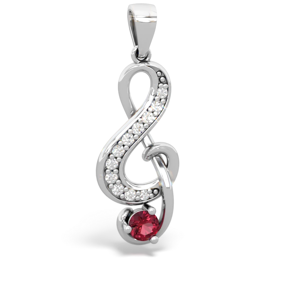 Lab Ruby G-Clef Music 14K White Gold pendant P5830