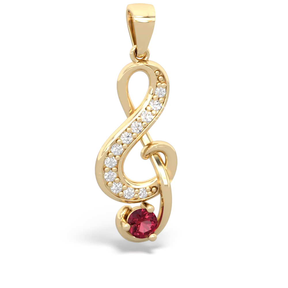 Lab Ruby G-Clef Music 14K Yellow Gold pendant P5830