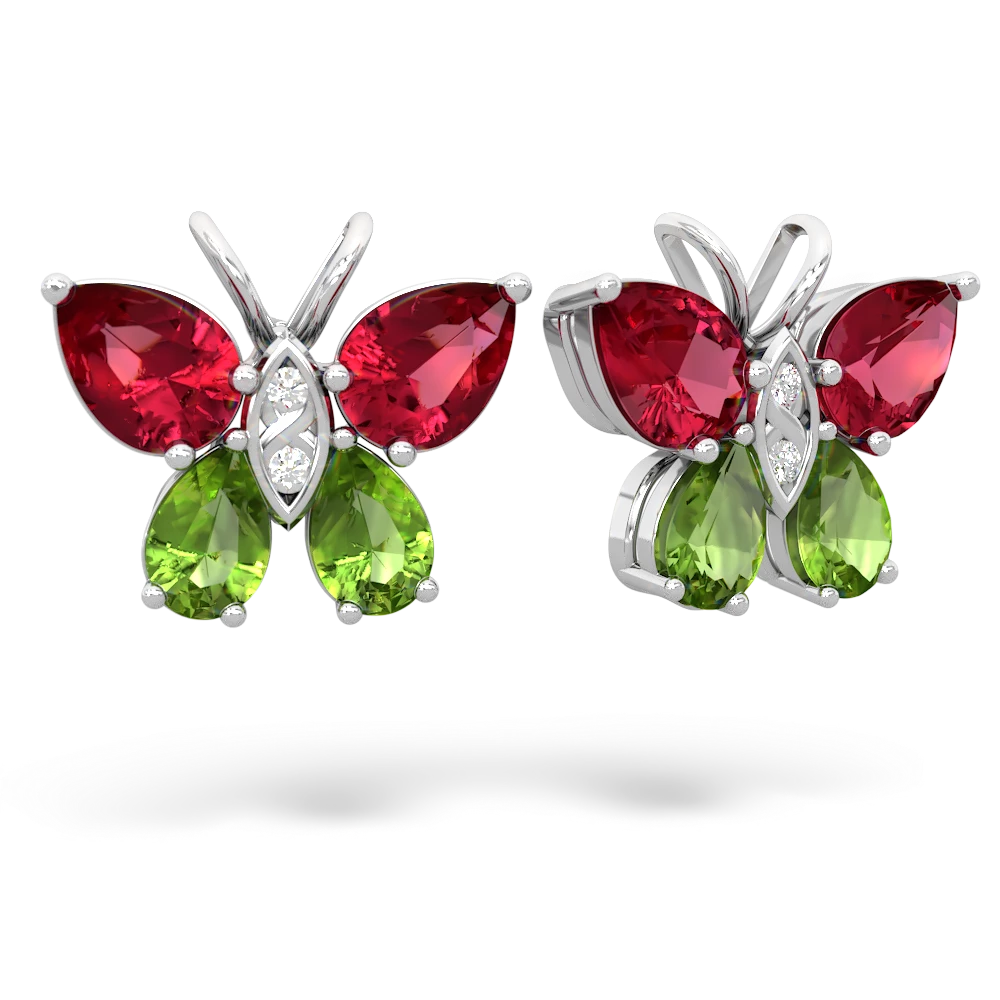 Lab Ruby Butterfly 14K White Gold earrings E2215
