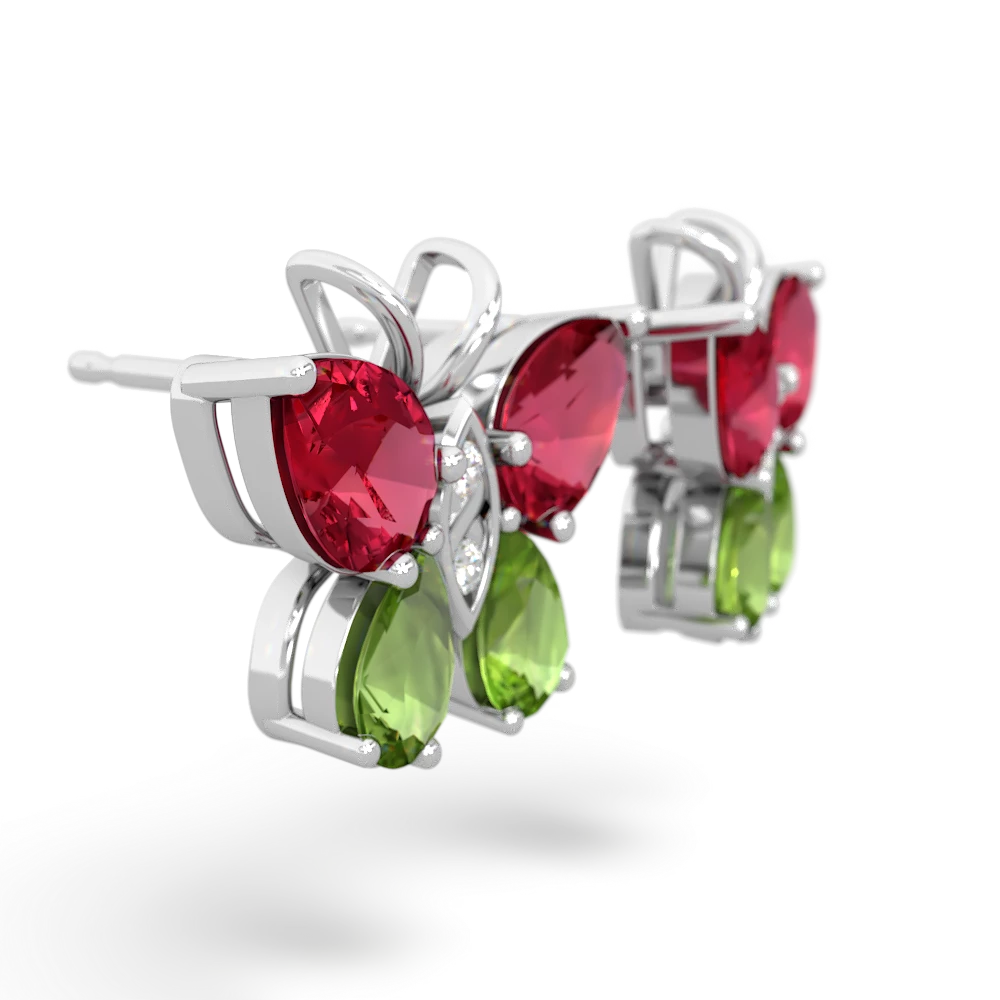 Lab Ruby Butterfly 14K White Gold earrings E2215