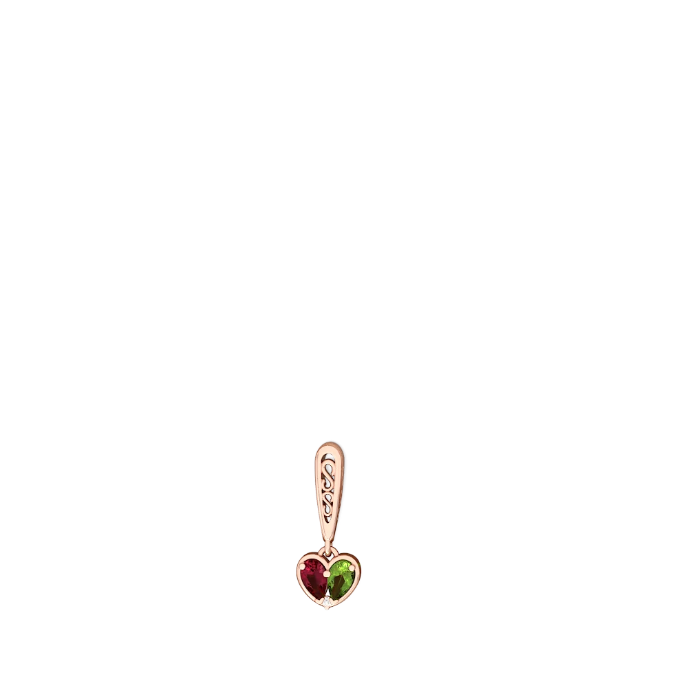 Lab Ruby Filligree Heart 14K Rose Gold earrings E5070