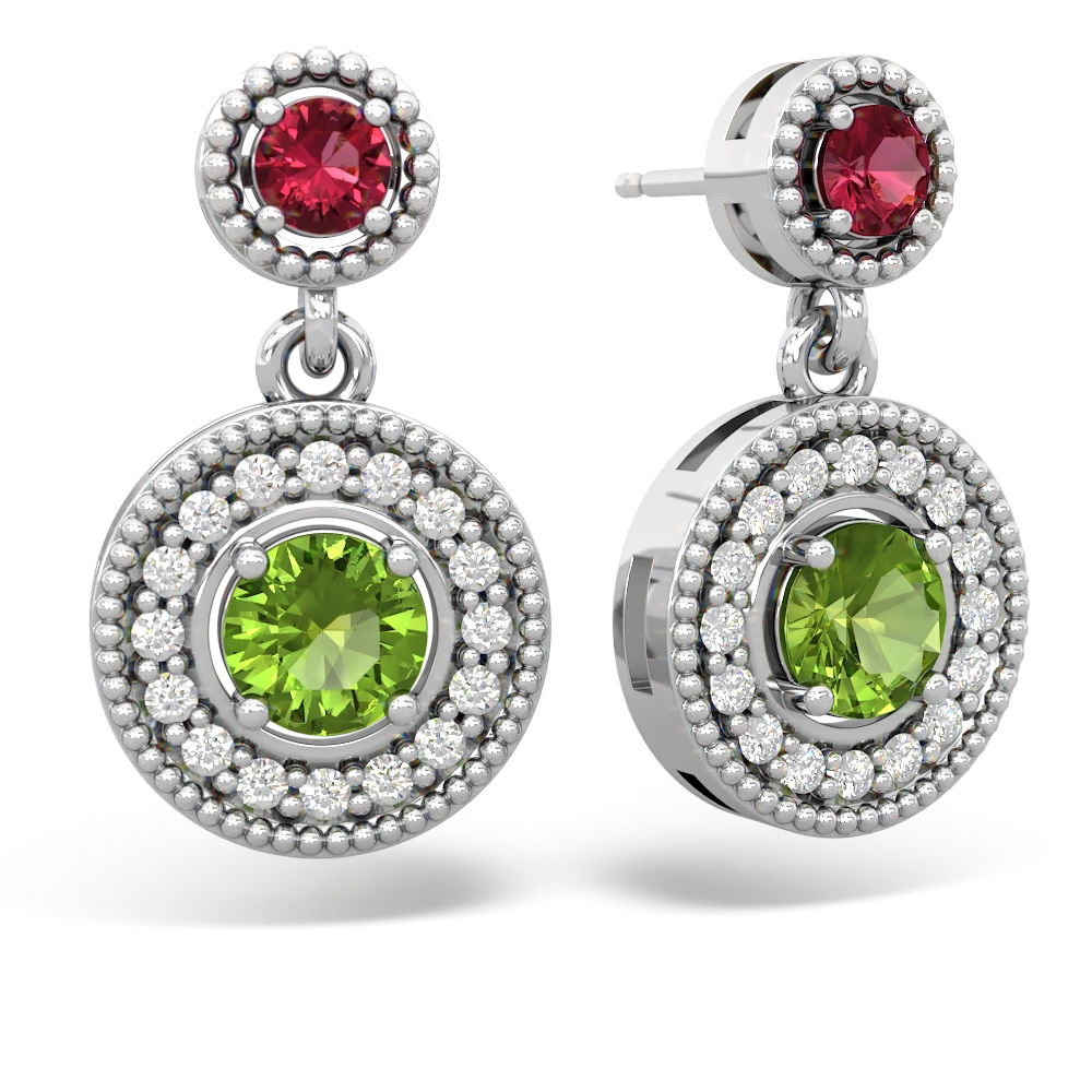 Lab Ruby Halo Dangle 14K White Gold earrings E5319