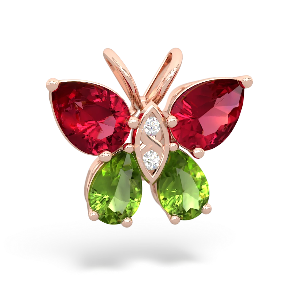 Lab Ruby Butterfly 14K Rose Gold pendant P2215