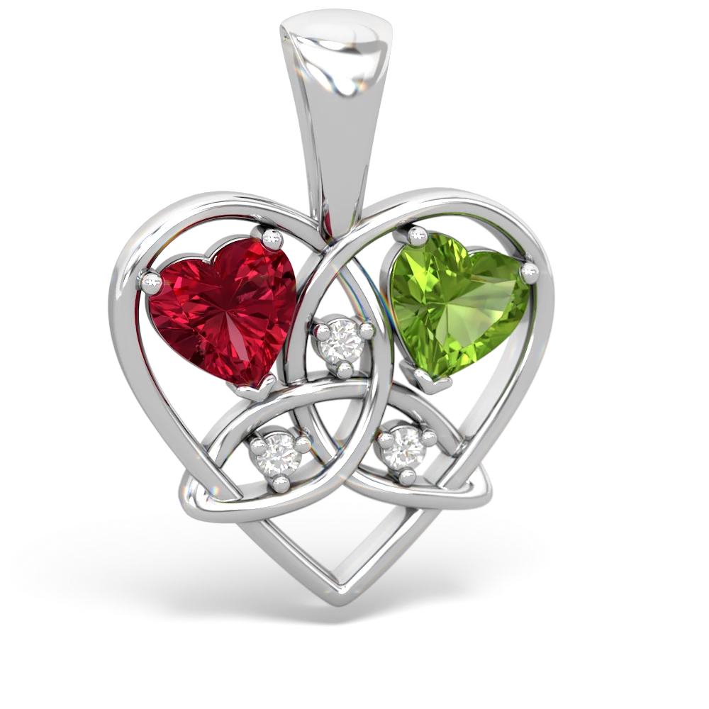 Lab Ruby Celtic Trinity Heart 14K White Gold pendant P5331