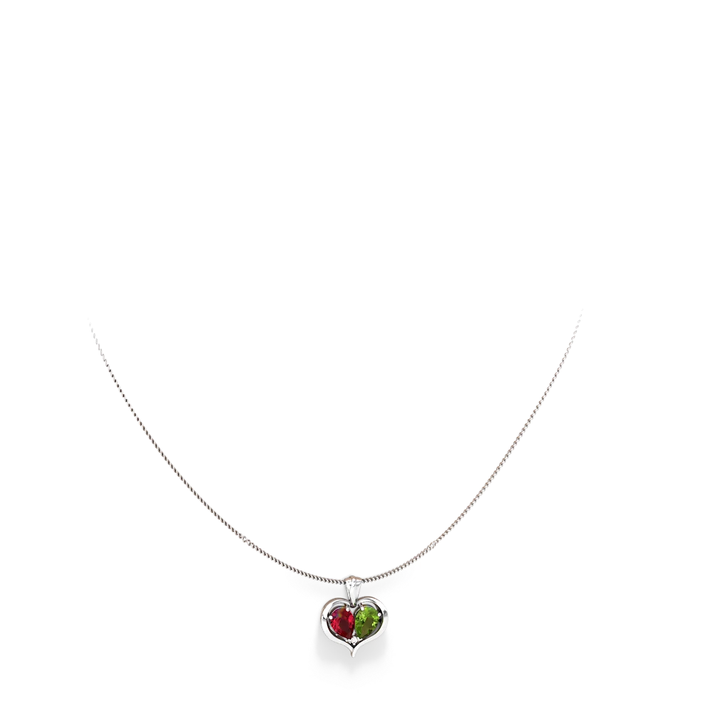 Lab Ruby Two Become One 14K White Gold pendant P5330