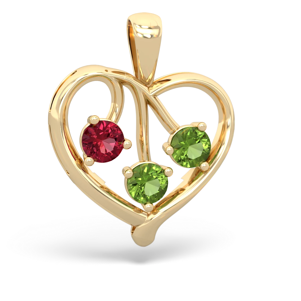 Lab Ruby Glowing Heart 14K Yellow Gold pendant P2233