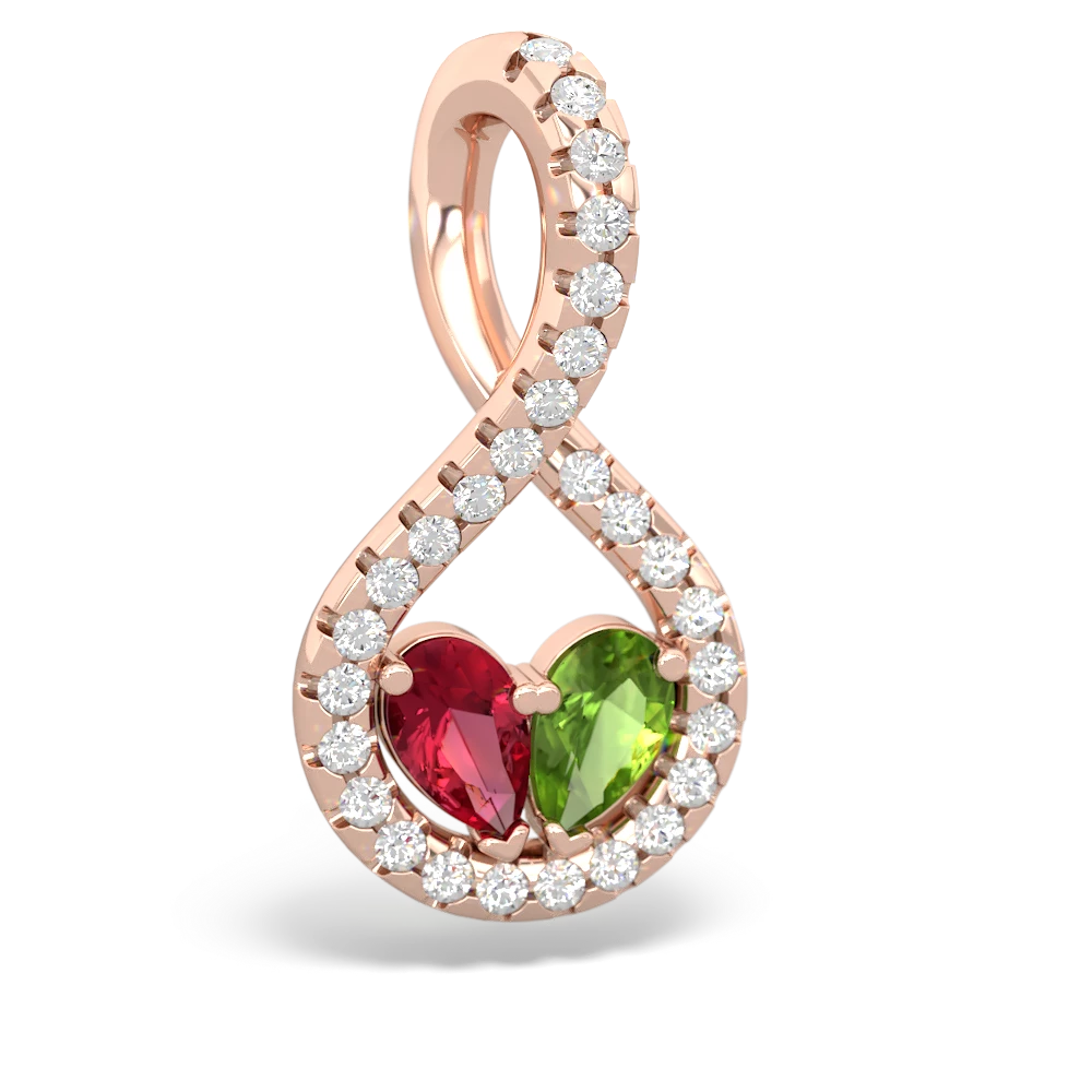 Lab Ruby Pave Twist 'One Heart' 14K Rose Gold pendant P5360