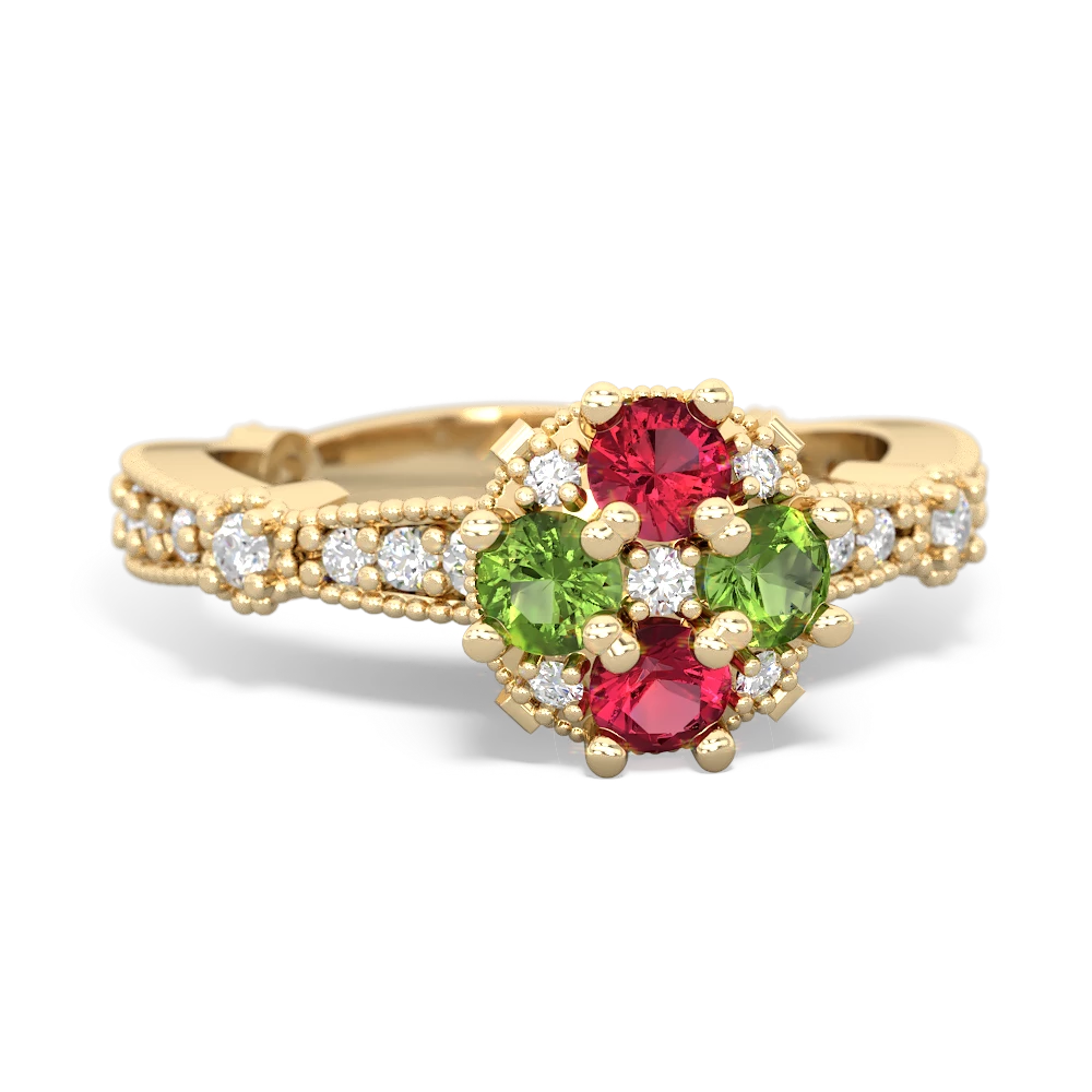 Lab Ruby Sparkling Tiara Cluster 14K Yellow Gold ring R26293RD