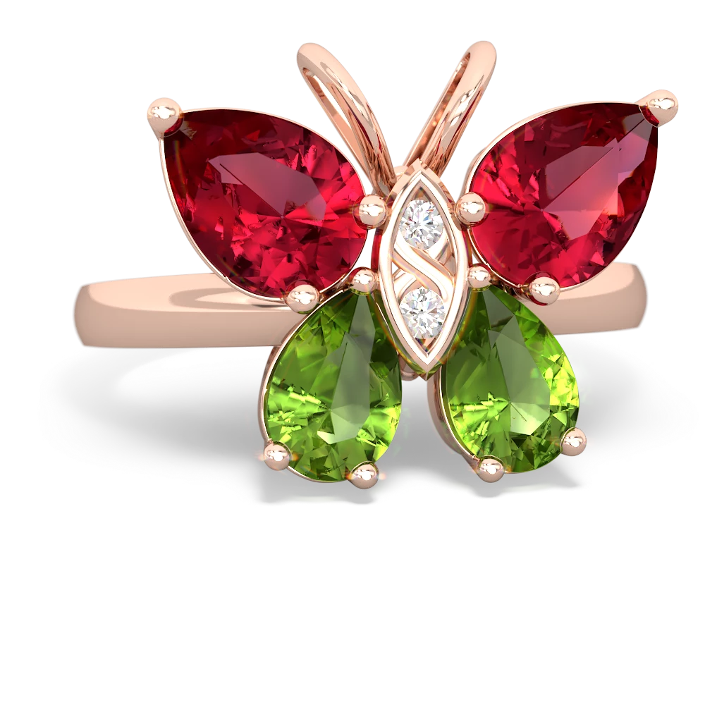 Lab Ruby Butterfly 14K Rose Gold ring R2215