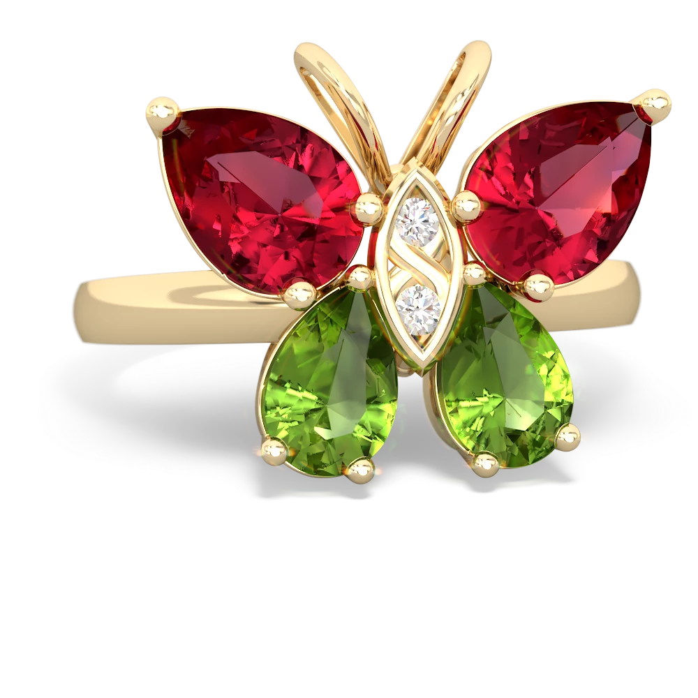 Lab Ruby Butterfly 14K Yellow Gold ring R2215