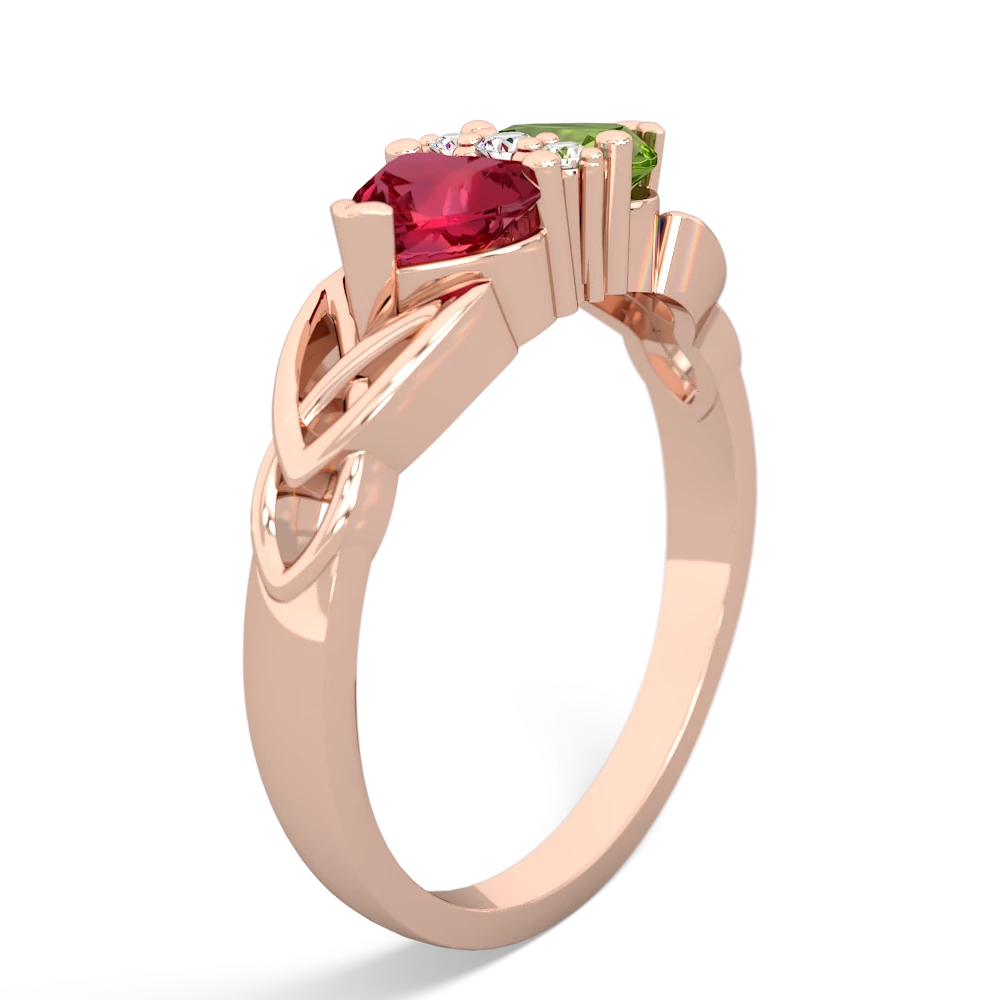 Lab Ruby Celtic Knot Double Heart 14K Rose Gold ring R5040