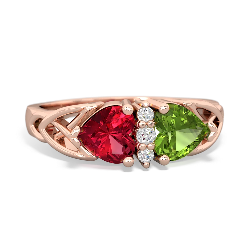 Lab Ruby Celtic Knot Double Heart 14K Rose Gold ring R5040