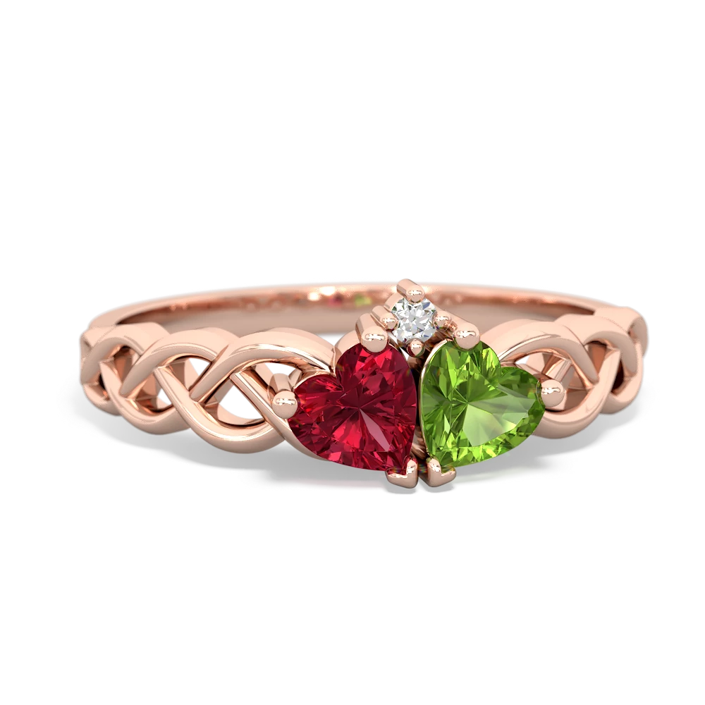 Lab Ruby Heart To Heart Braid 14K Rose Gold ring R5870