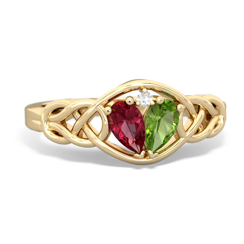 Lab Ruby Celtic Love Knot 14K Yellow Gold ring R5420