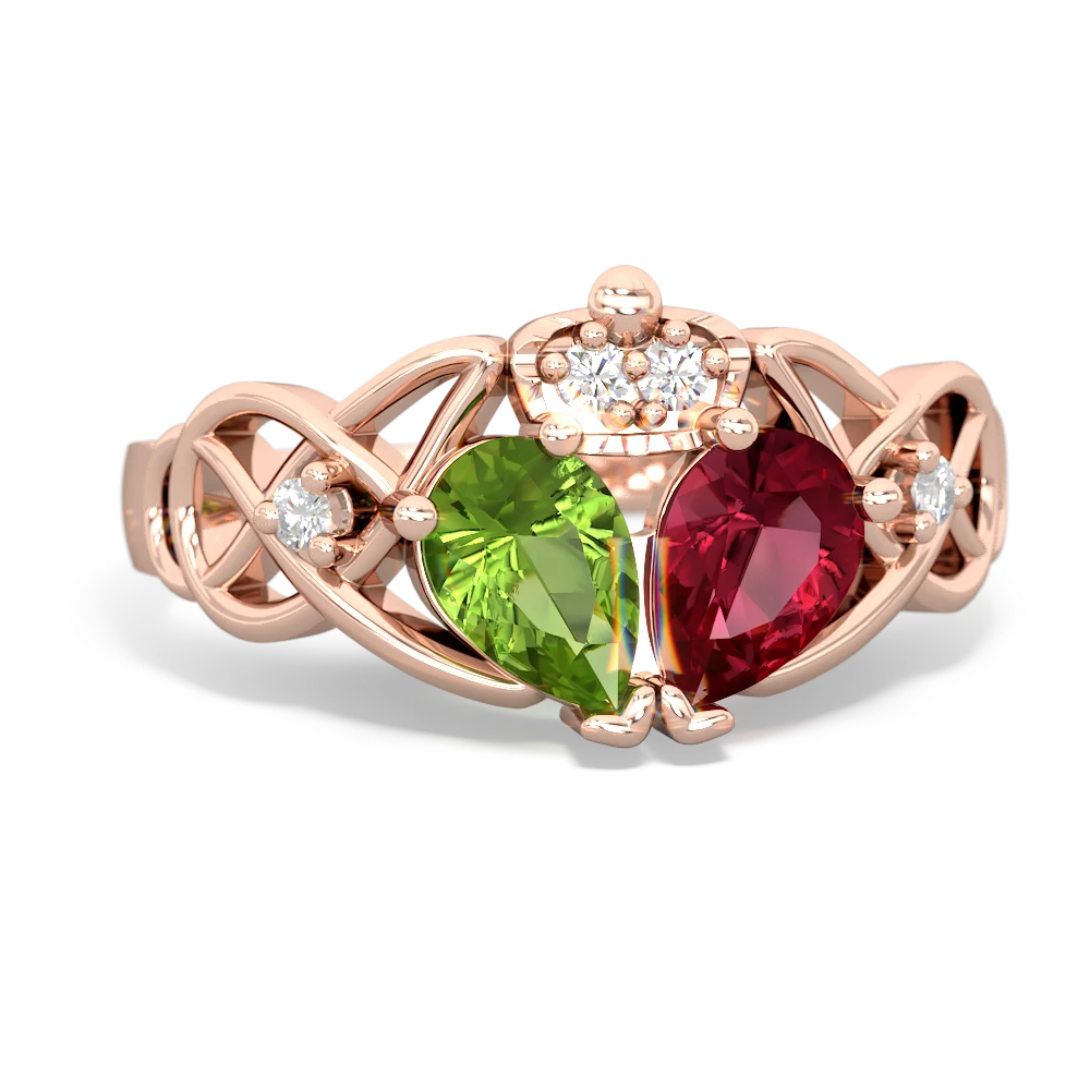 Lab Ruby 'One Heart' Celtic Knot Claddagh 14K Rose Gold ring R5322