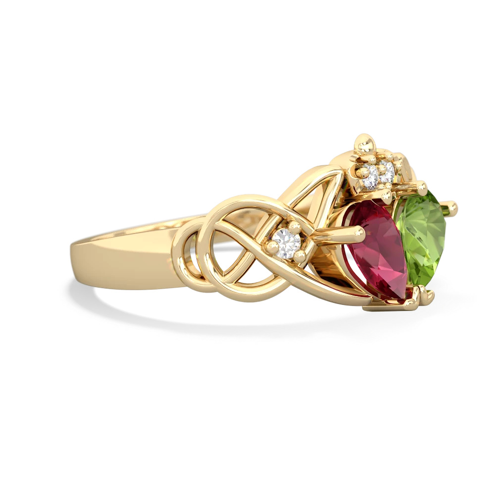 Lab Ruby 'One Heart' Celtic Knot Claddagh 14K Yellow Gold ring R5322