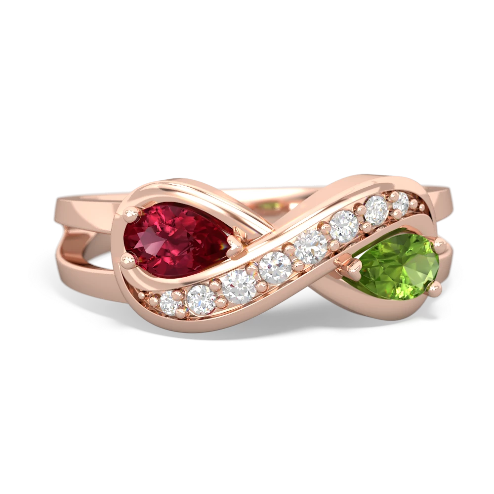 Lab Ruby Diamond Infinity 14K Rose Gold ring R5390