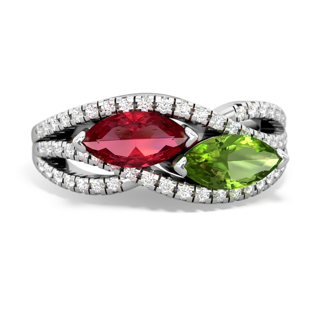 Lab Ruby Diamond Rivers 14K White Gold ring R3070