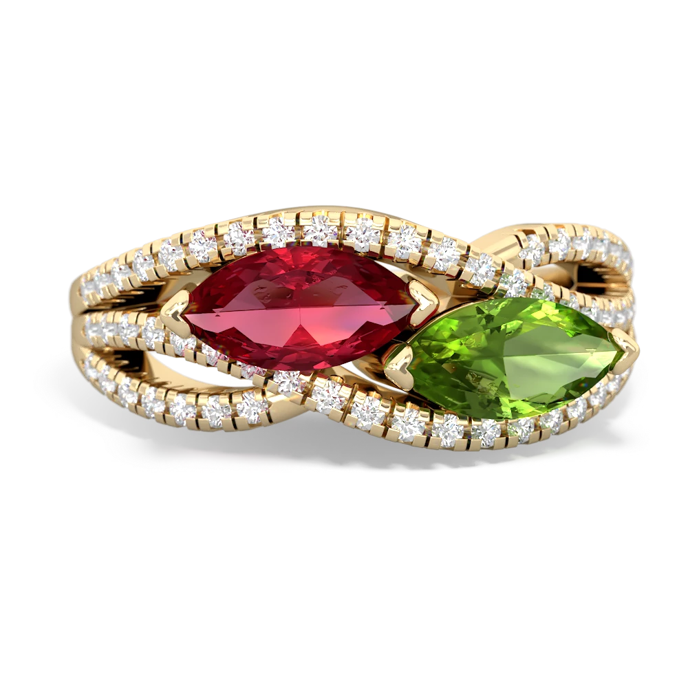 Lab Ruby Diamond Rivers 14K Yellow Gold ring R3070