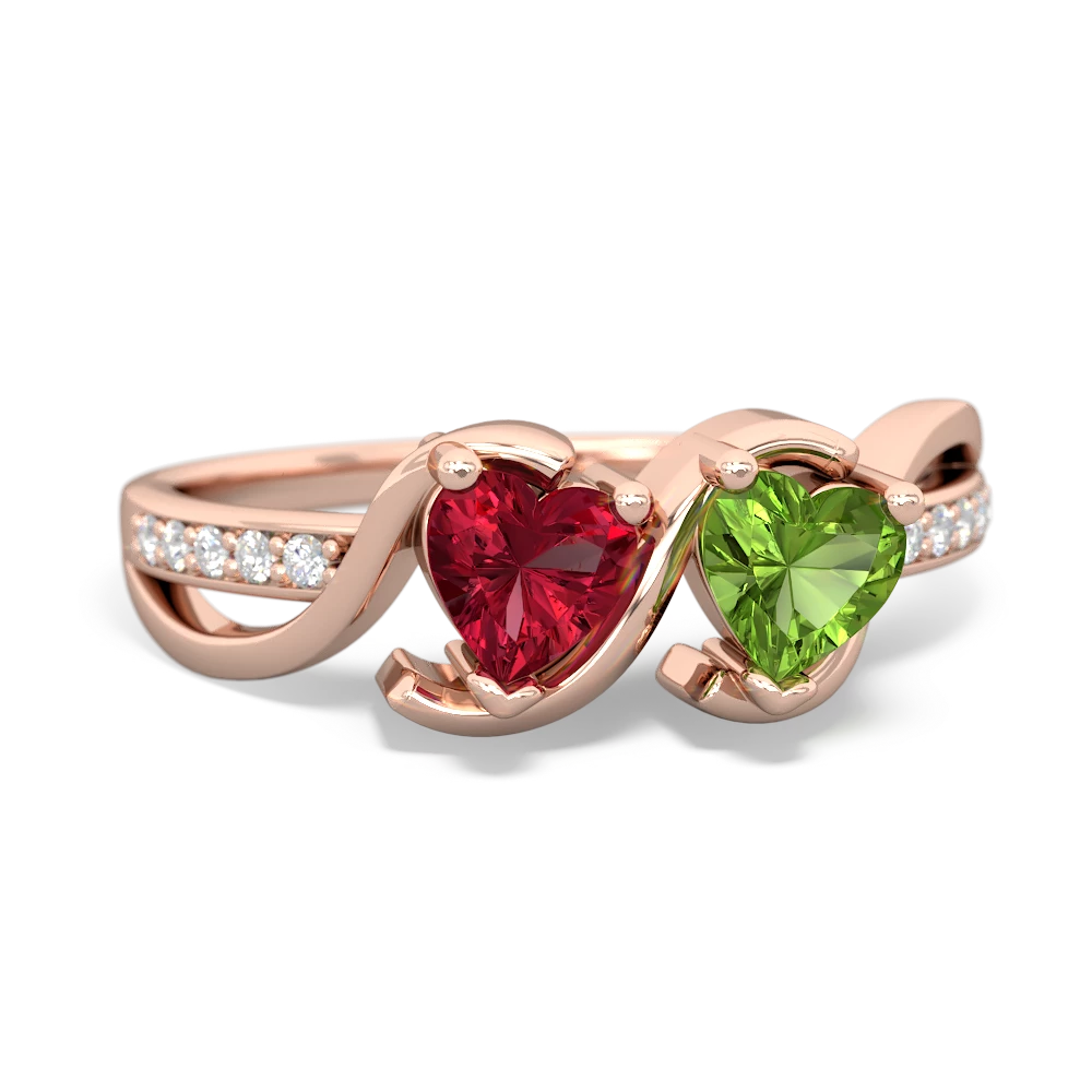 Lab Ruby Side By Side 14K Rose Gold ring R3090