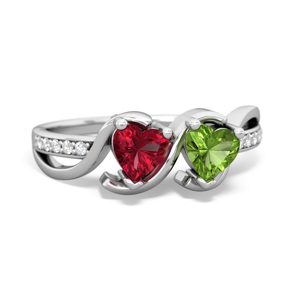 Lab Ruby Side By Side 14K White Gold ring R3090