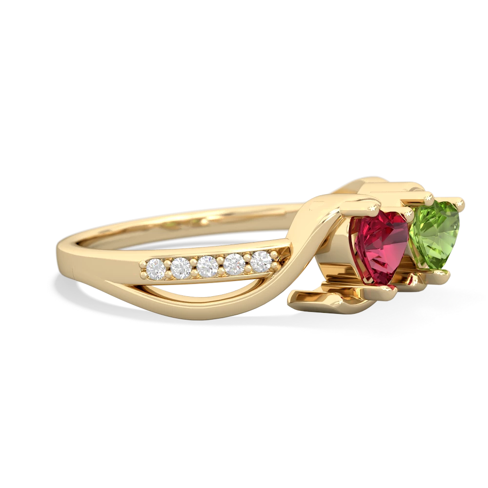 Lab Ruby Side By Side 14K Yellow Gold ring R3090